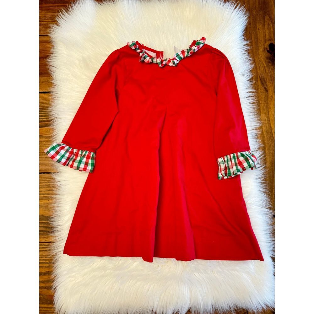 Smocked Polka Dot Christmas plaid red dress size‎ 4 EUC